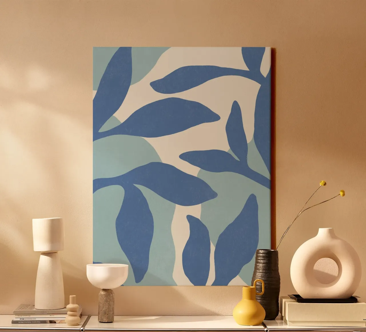 Astratto botanico - Blu tela con Cornice a cassetta da MoonlightPrint