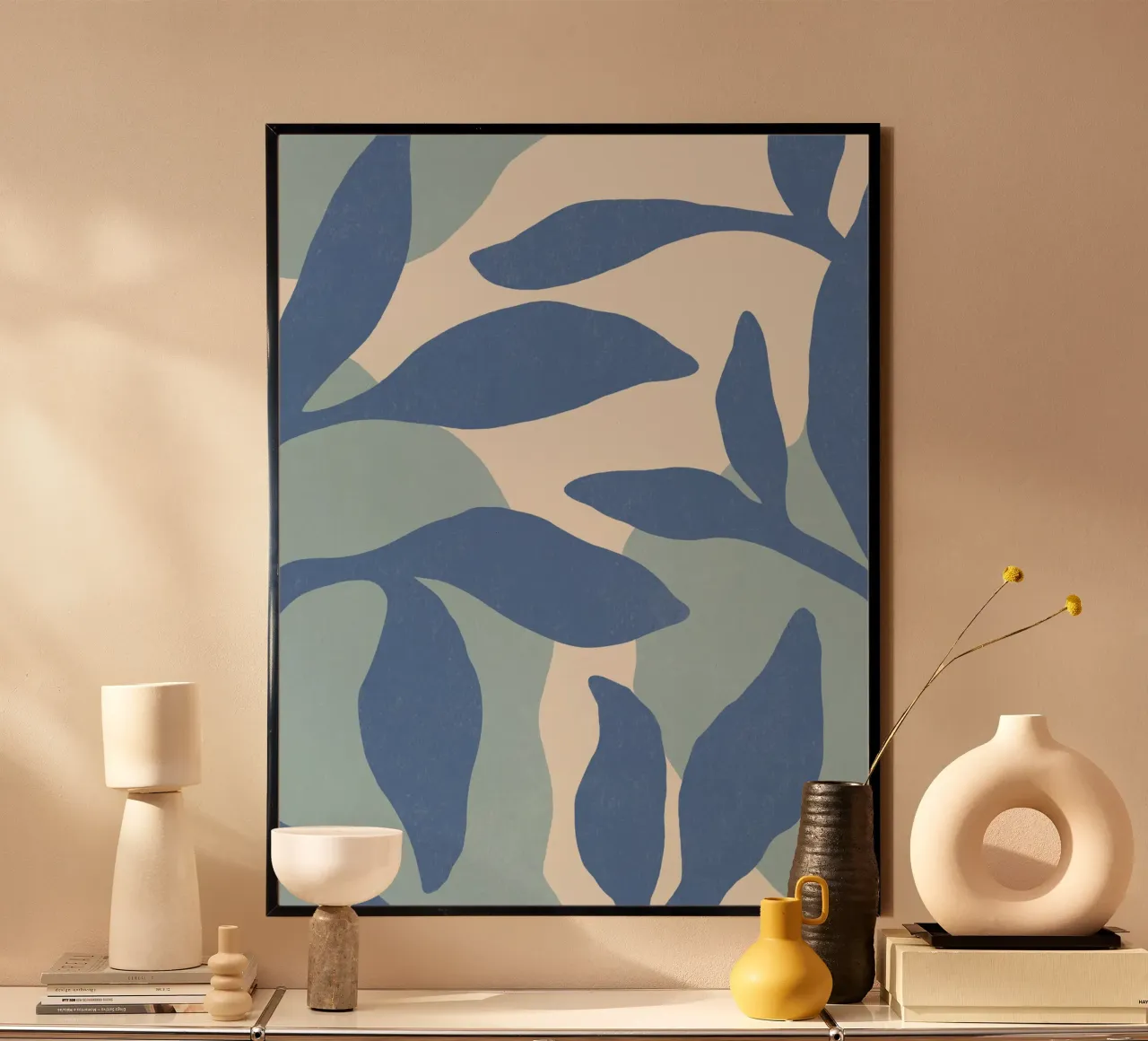 Astratto botanico - Blu poster con telaio in alluminio da MoonlightPrint