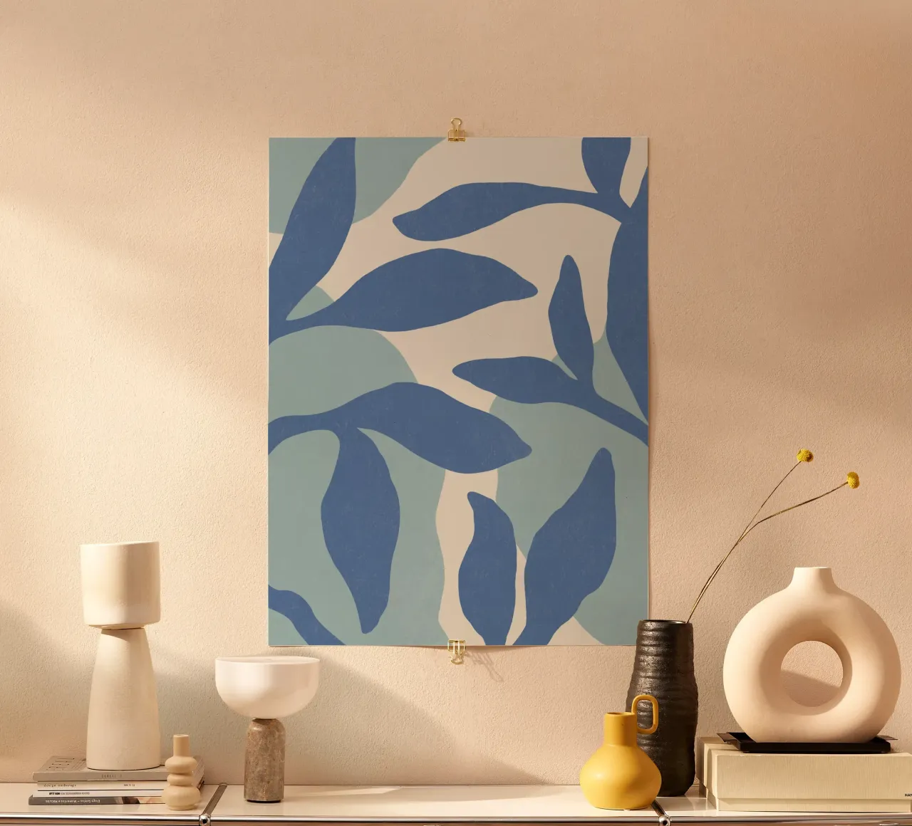 Astratto botanico - Blu poster con telaio in alluminio da MoonlightPrint