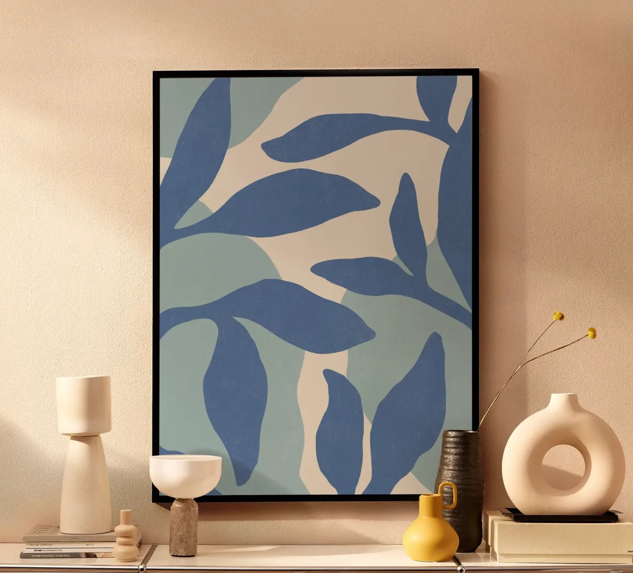 Astratto botanico - Blu poster con telaio in alluminio da MoonlightPrint