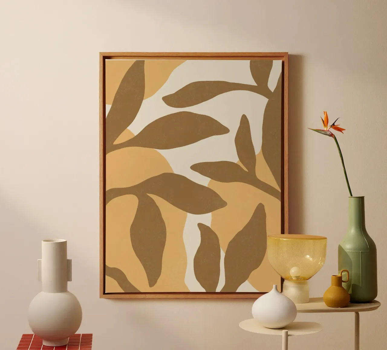 Botanic Abstract - Goudbruin canvas met Baklijst van MoonlightPrint