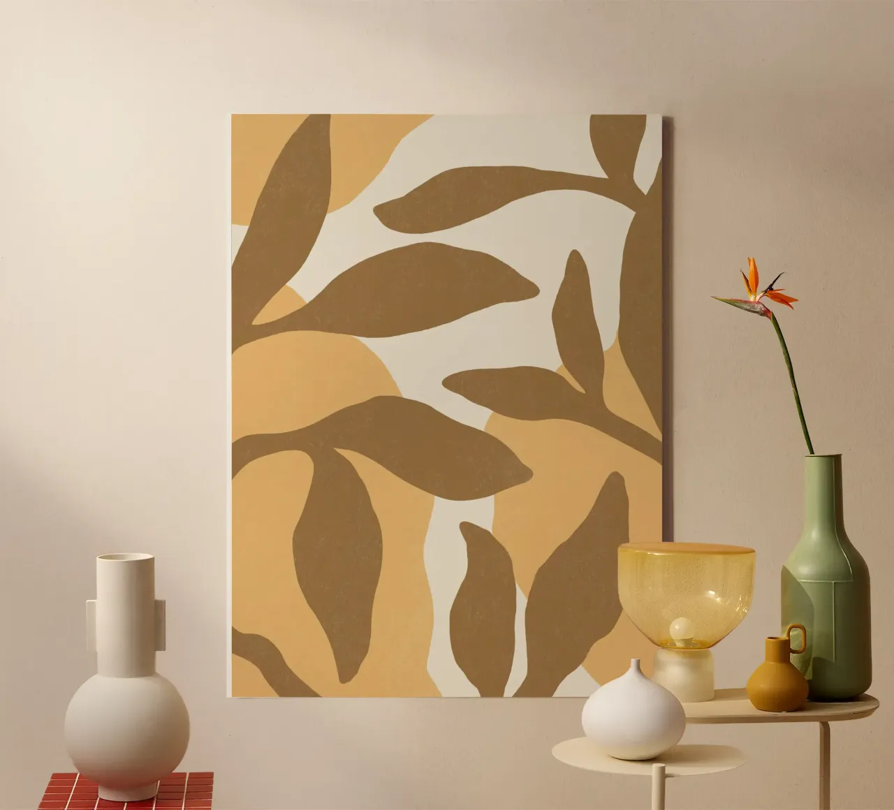 Botanic Abstract - Goudbruin canvas met Baklijst van MoonlightPrint