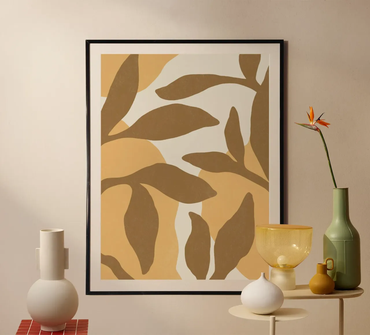 Astratto botanico - Marrone oro poster con telaio in alluminio da MoonlightPrint