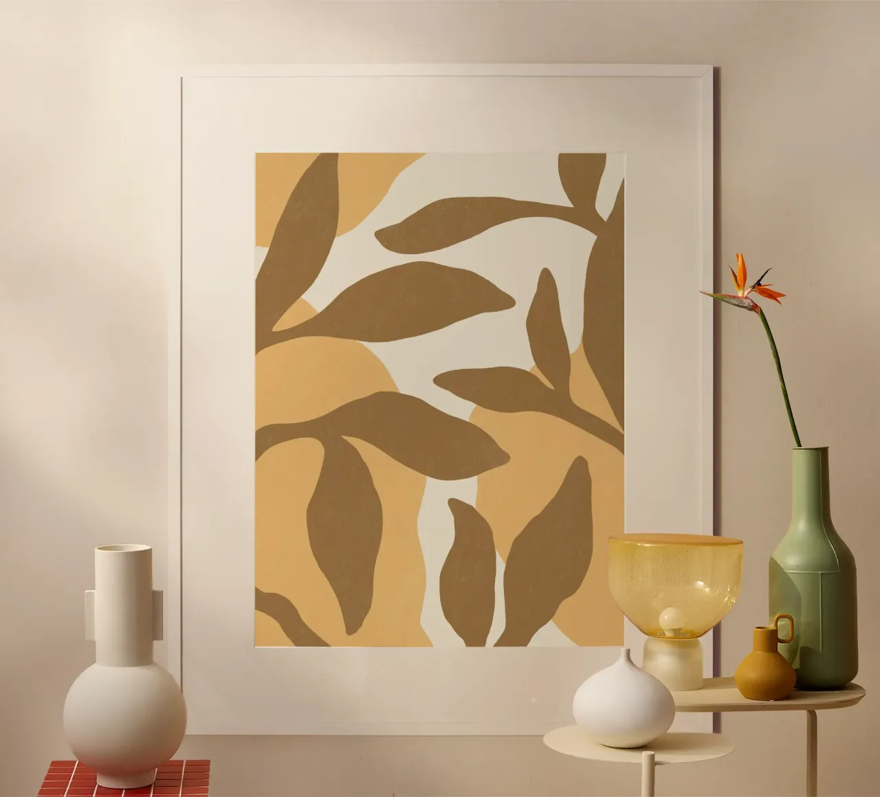 Astratto botanico - Marrone oro poster con telaio in alluminio da MoonlightPrint