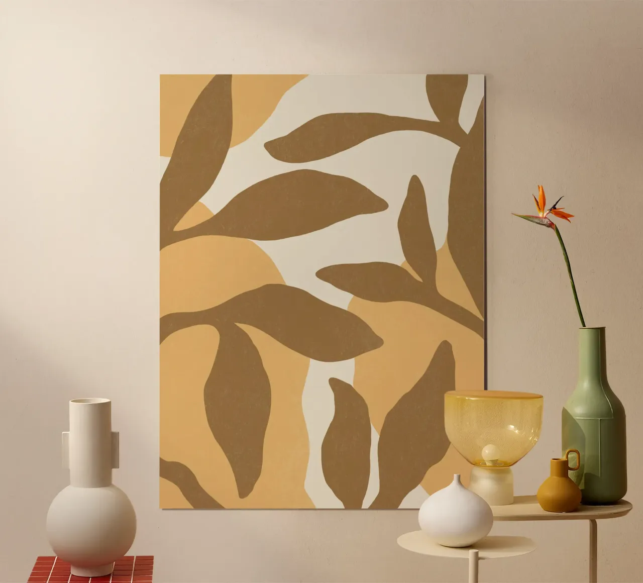 Astratto botanico - Marrone oro poster con telaio in alluminio da MoonlightPrint