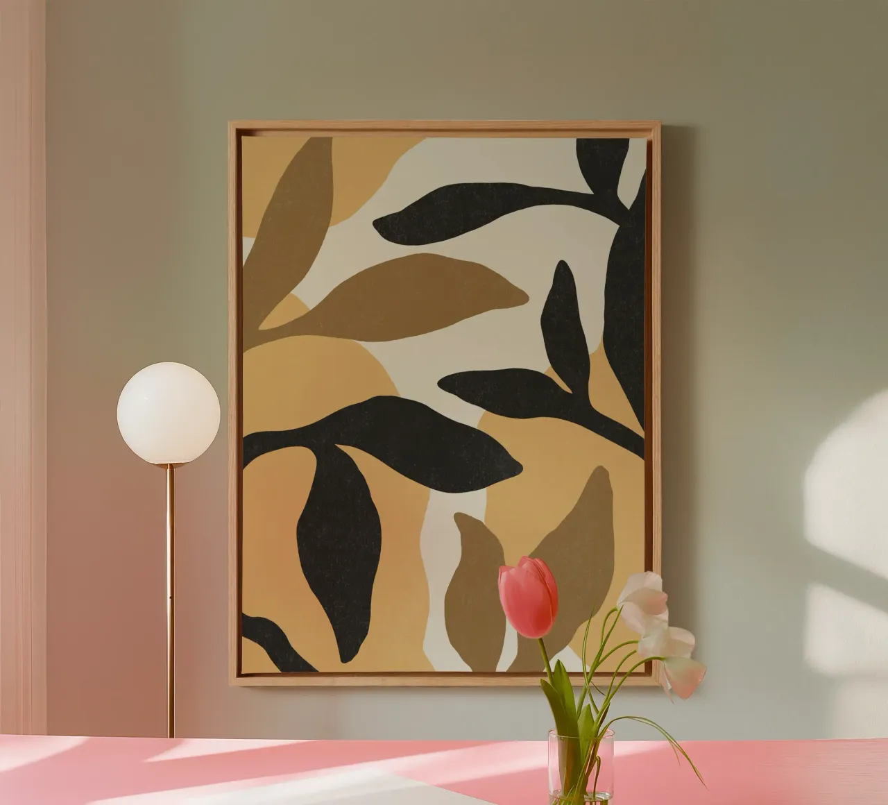 Botanic Abstract - Bruin Zwart canvas met Baklijst van MoonlightPrint