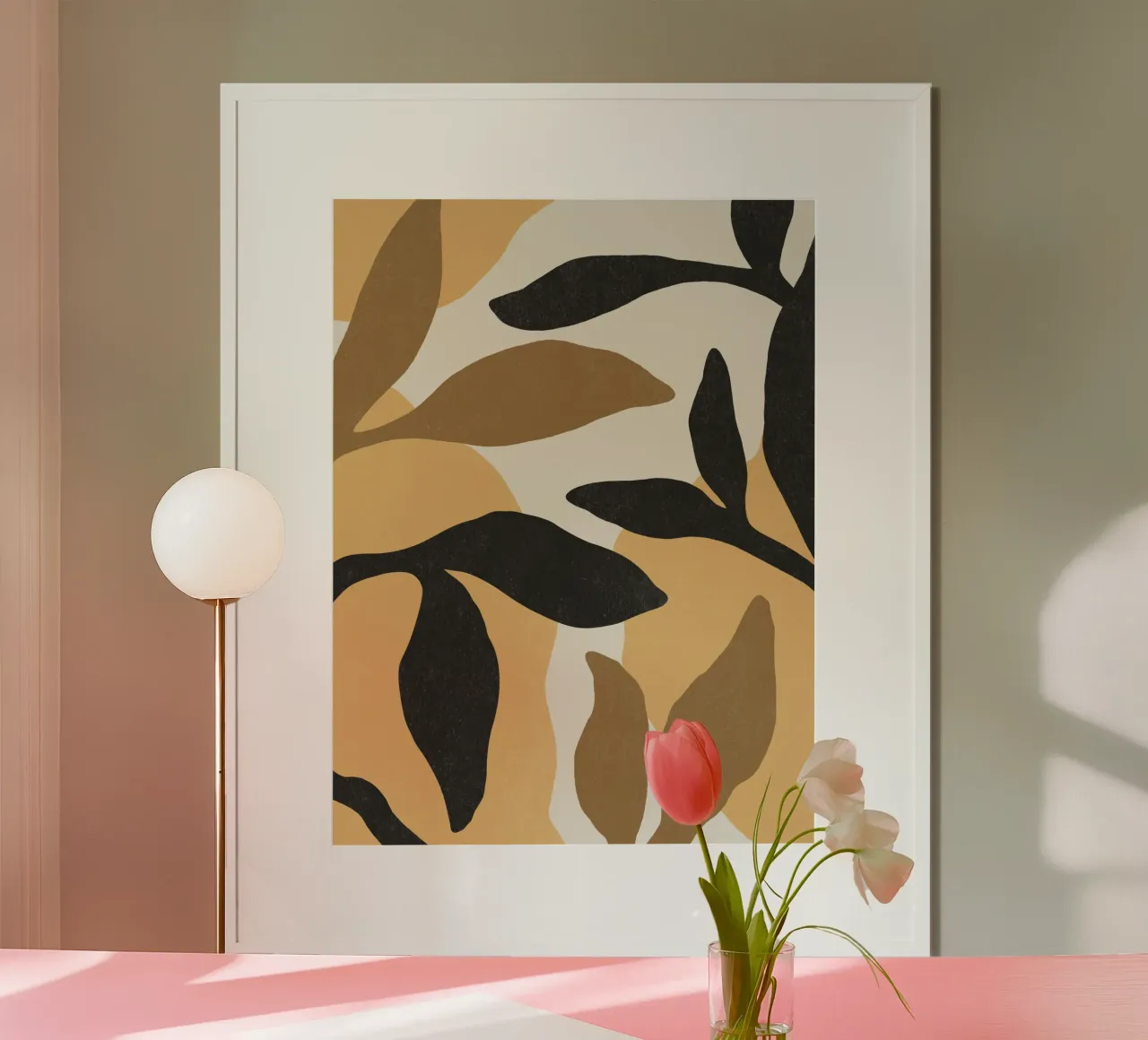 Astratto botanico - Marrone nero poster con telaio in legno da MoonlightPrint