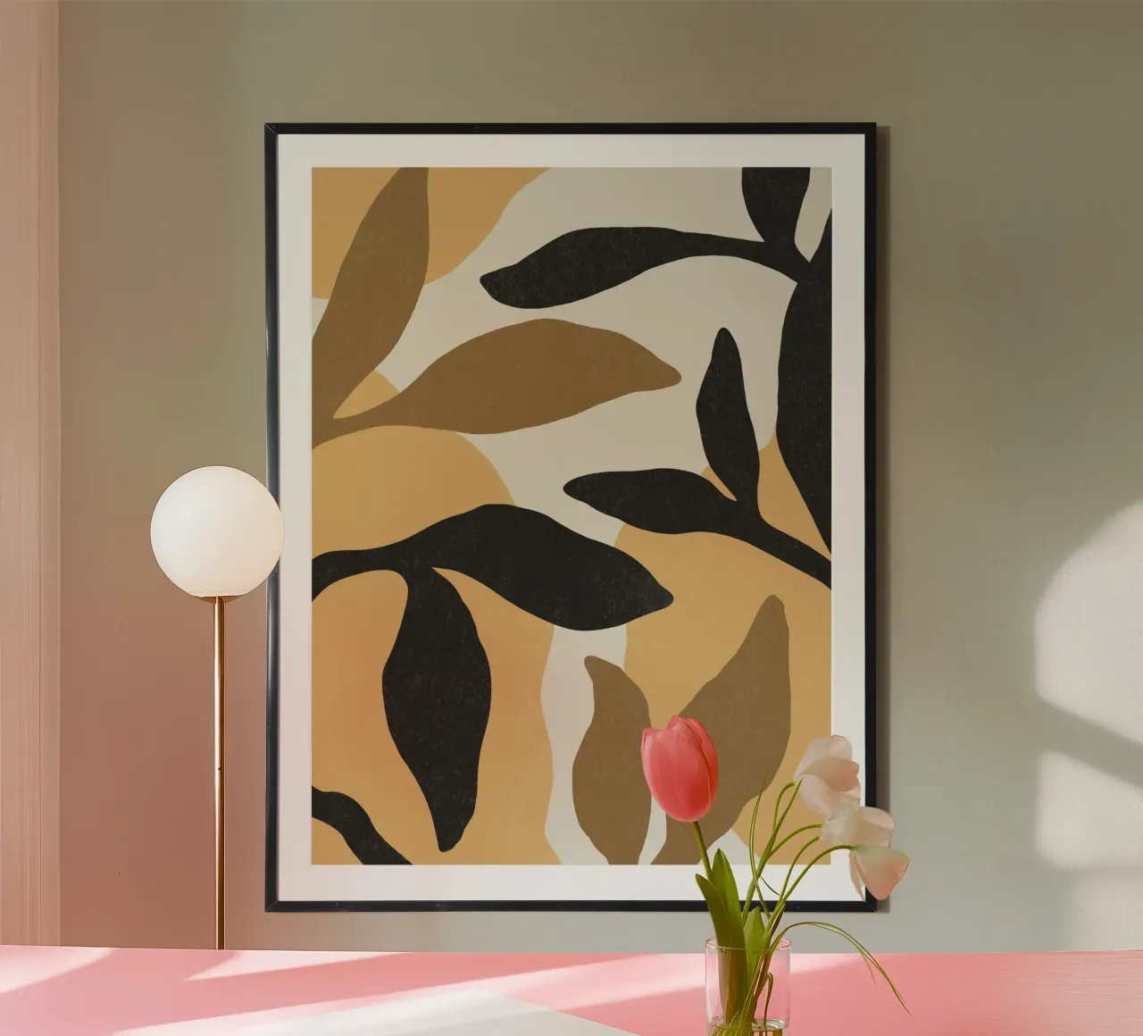 Astratto botanico - Marrone nero poster con telaio in legno da MoonlightPrint