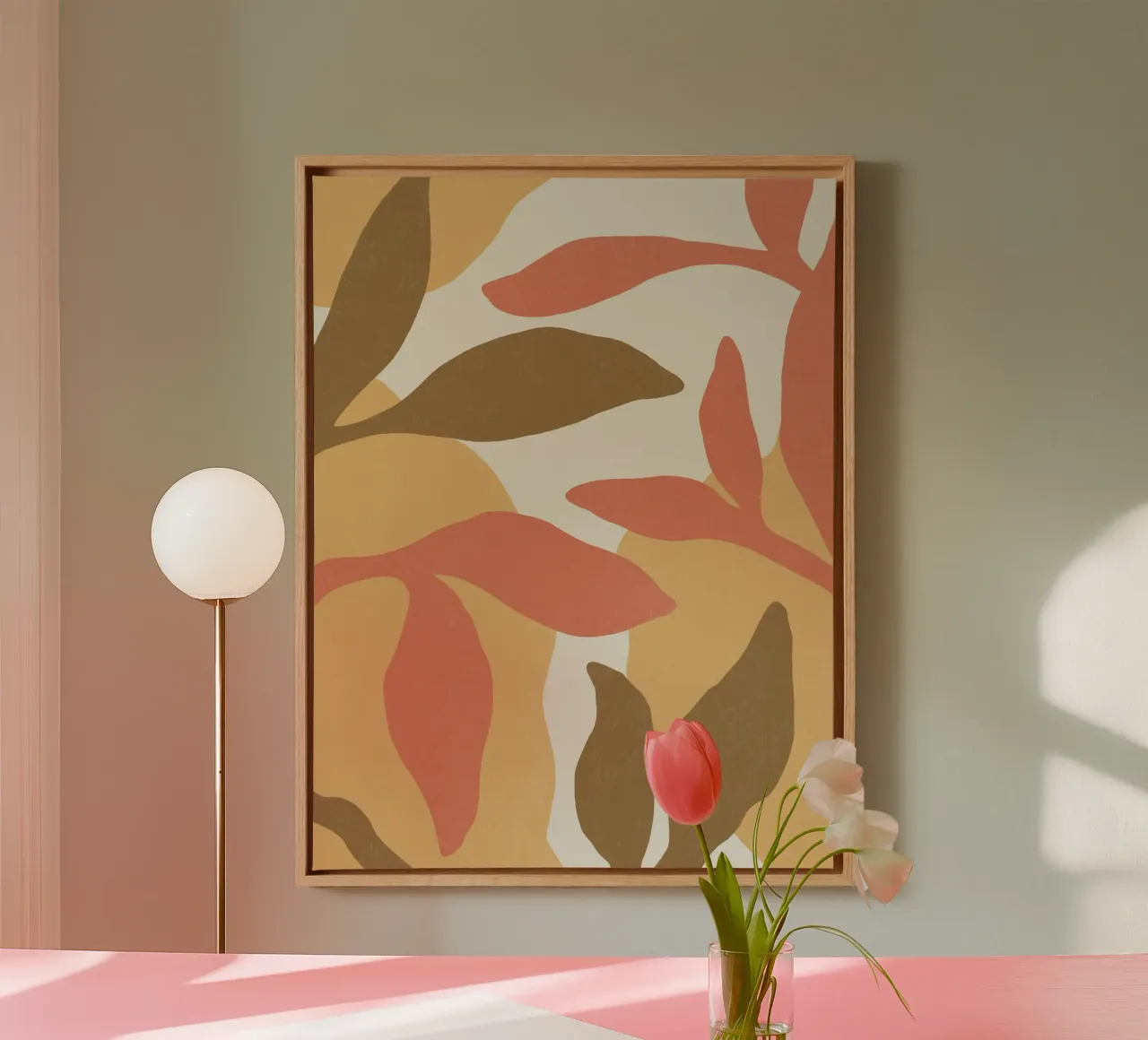 Botanic Abstract - Bruin Roze canvas met Baklijst van MoonlightPrint