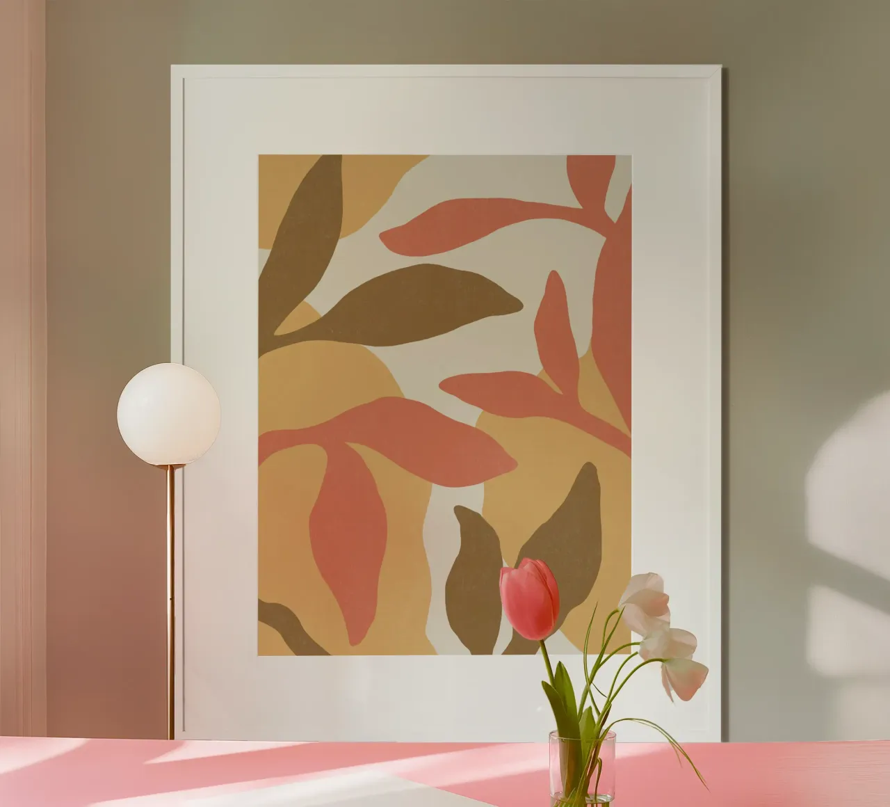 Astratto botanico - Marrone Rosa poster con telaio in plastica da MoonlightPrint