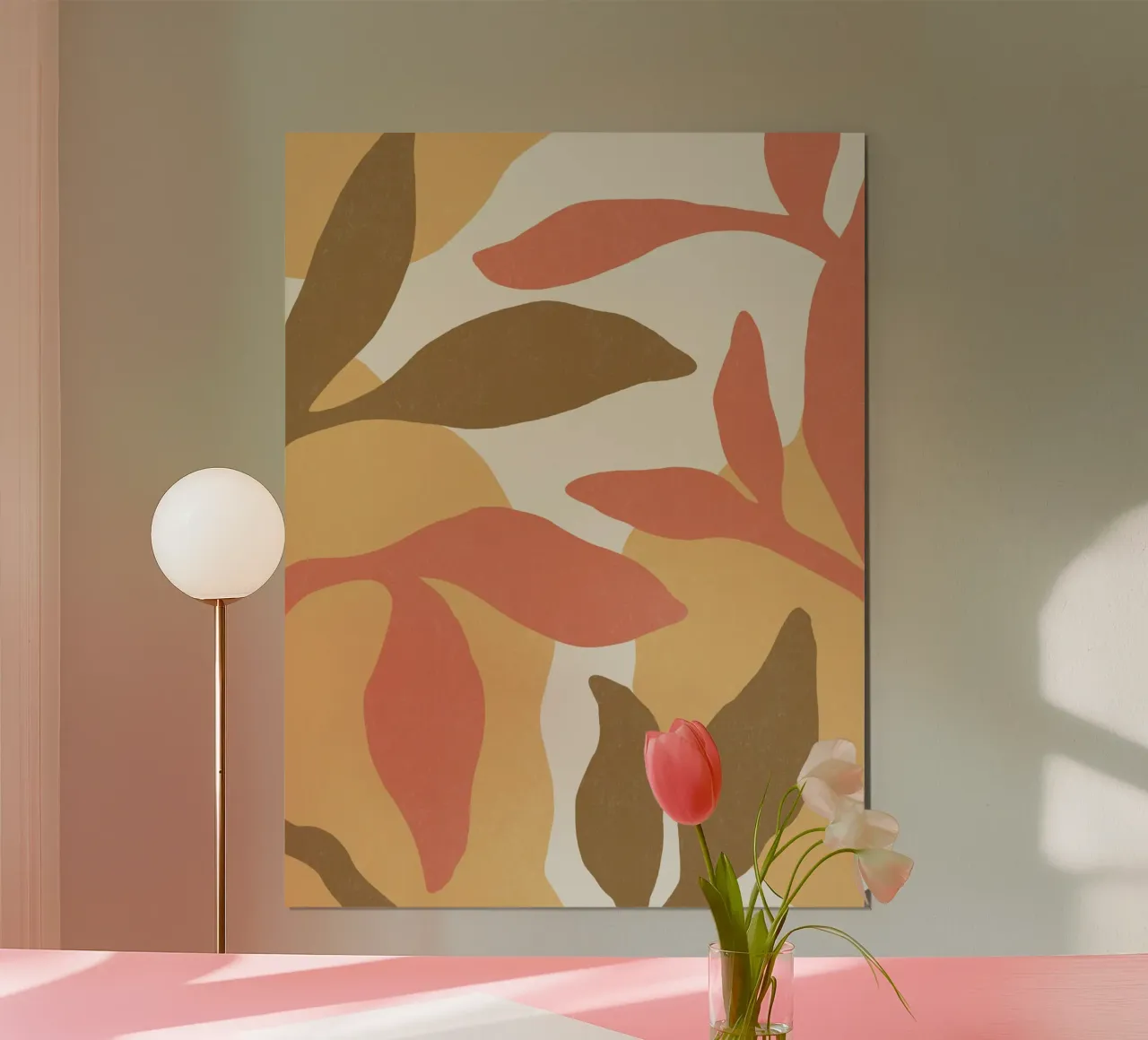 Astratto botanico - Marrone Rosa poster con telaio in plastica da MoonlightPrint
