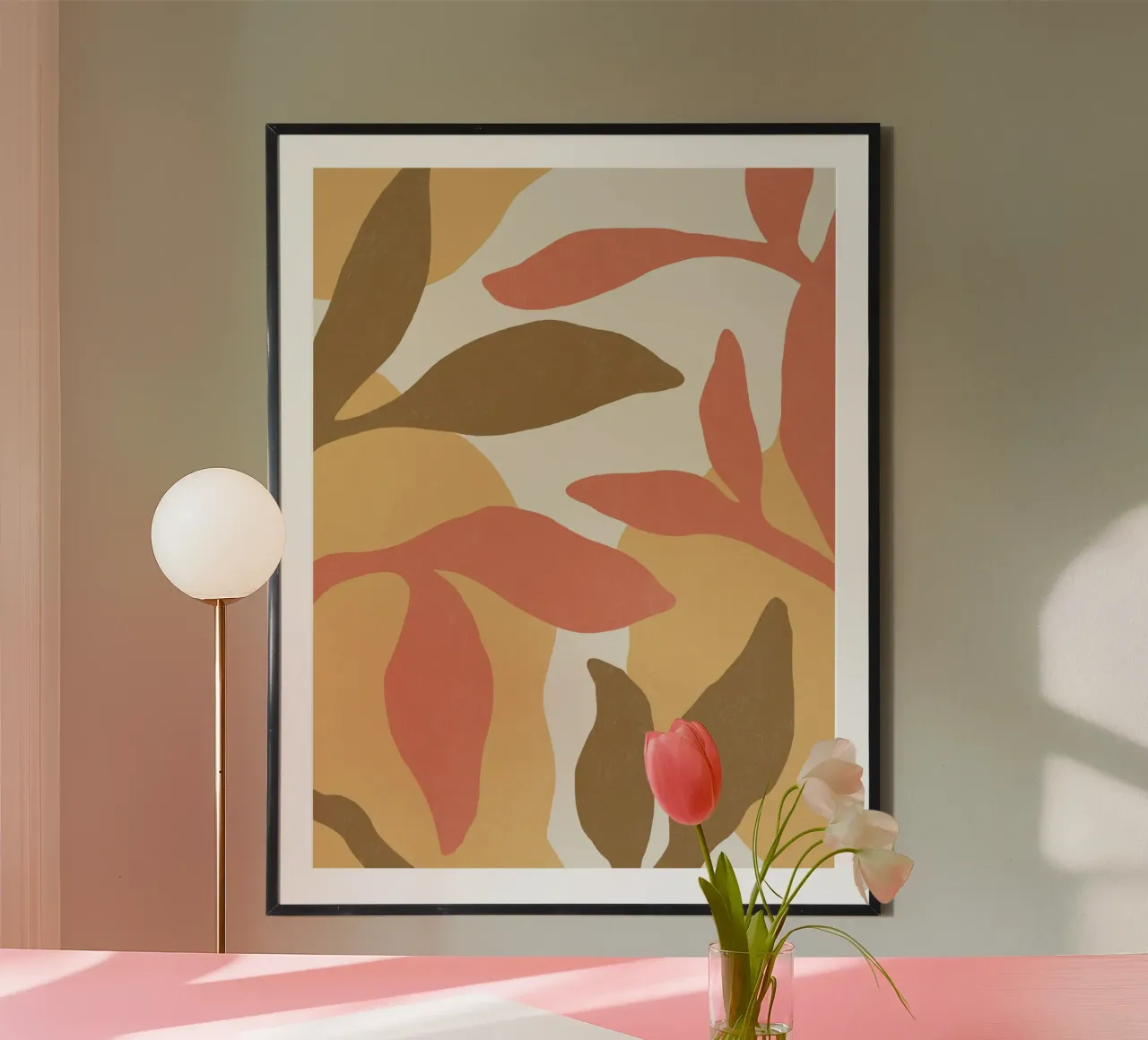 Astratto botanico - Marrone Rosa poster con telaio in plastica da MoonlightPrint