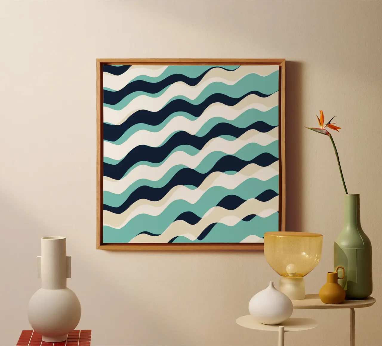 Waves pattern 10 canvas with Floater frame by Little Dean