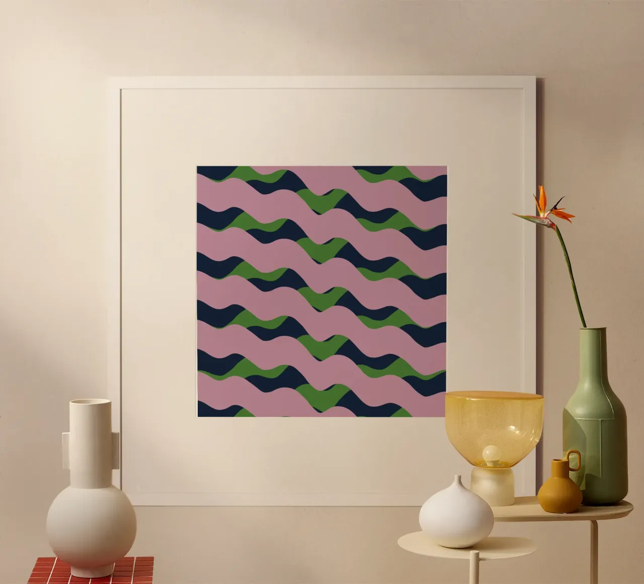 Schema delle onde 13 poster con telaio in legno da Little Dean