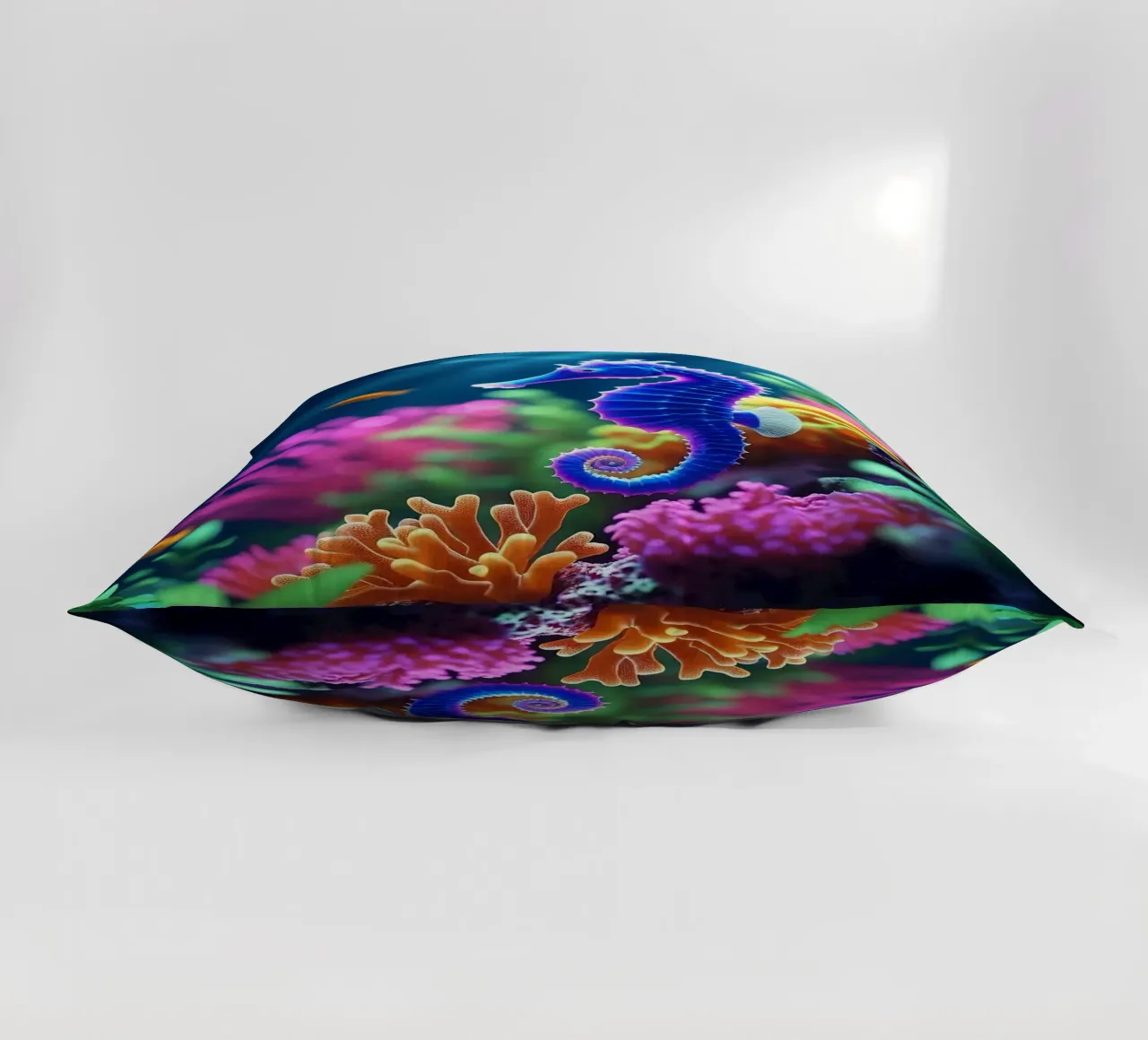 ✨🐠 Stardust Pop ✦ Blue & Pink Seahorse in Neon Garden 🌙 decorative cushion by LUMAQUA STUDIO