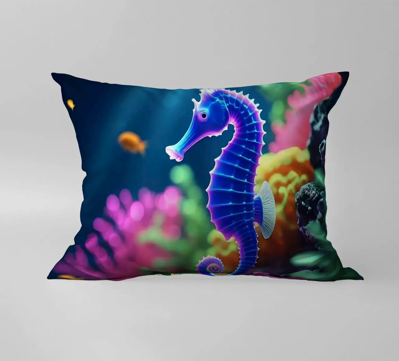 ✨🐠 Stardust Pop ✦ Blue & Pink Seahorse in Neon Garden 🌙 decorative cushion by LUMAQUA STUDIO