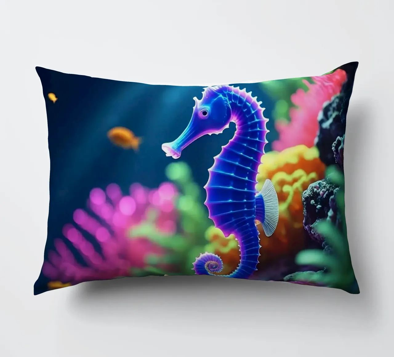 ✨🐠 Stardust Pop ✦ Blue & Pink Seahorse in Neon Garden 🌙 decorative cushion by LUMAQUA STUDIO