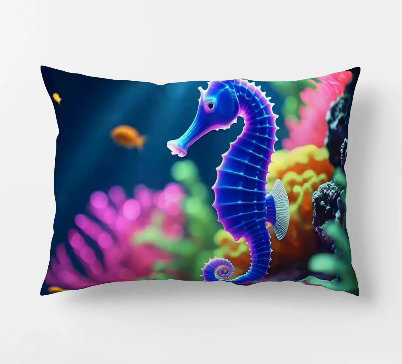 ✨🐠 Stardust Pop ✦ Blue & Pink Seahorse in Neon Garden 🌙 decorative cushion by LUMAQUA STUDIO