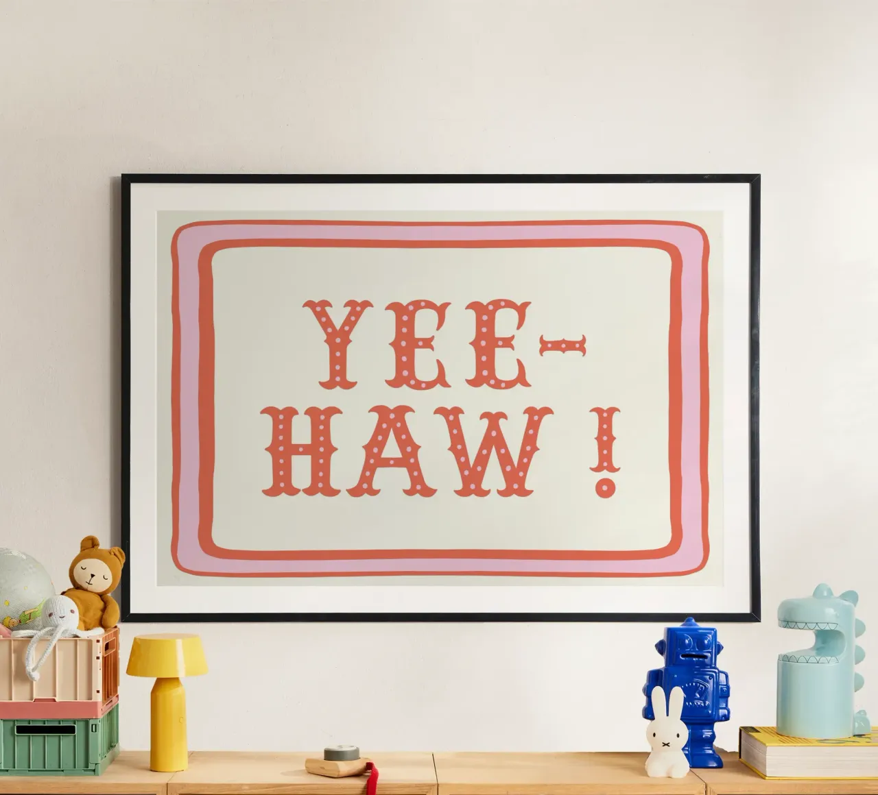 YEE-HAW! – Pink and Coral Western Typography Print poster da Vivdesign
