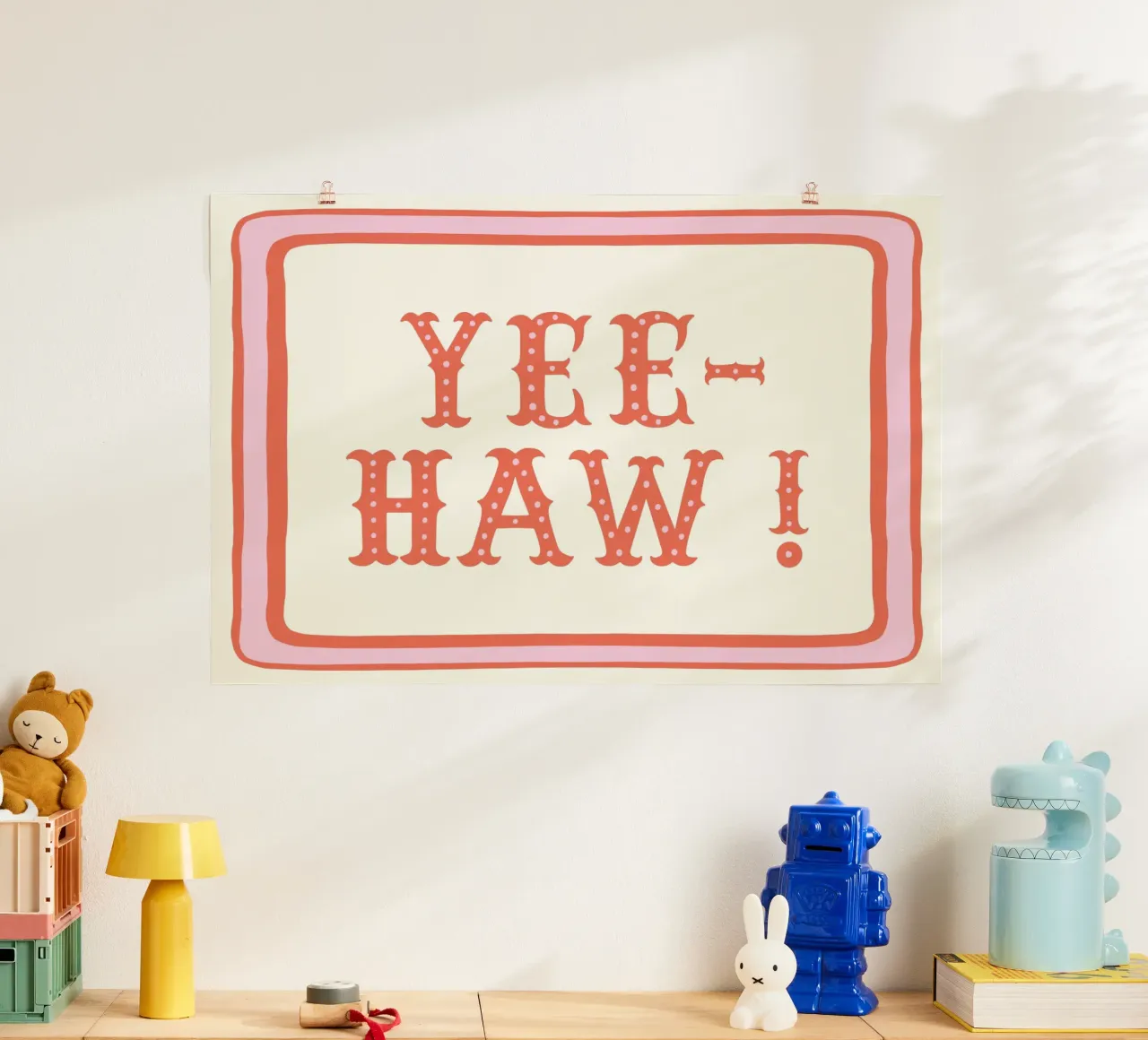 YEE-HAW! – Pink and Coral Western Typography Print poster da Vivdesign