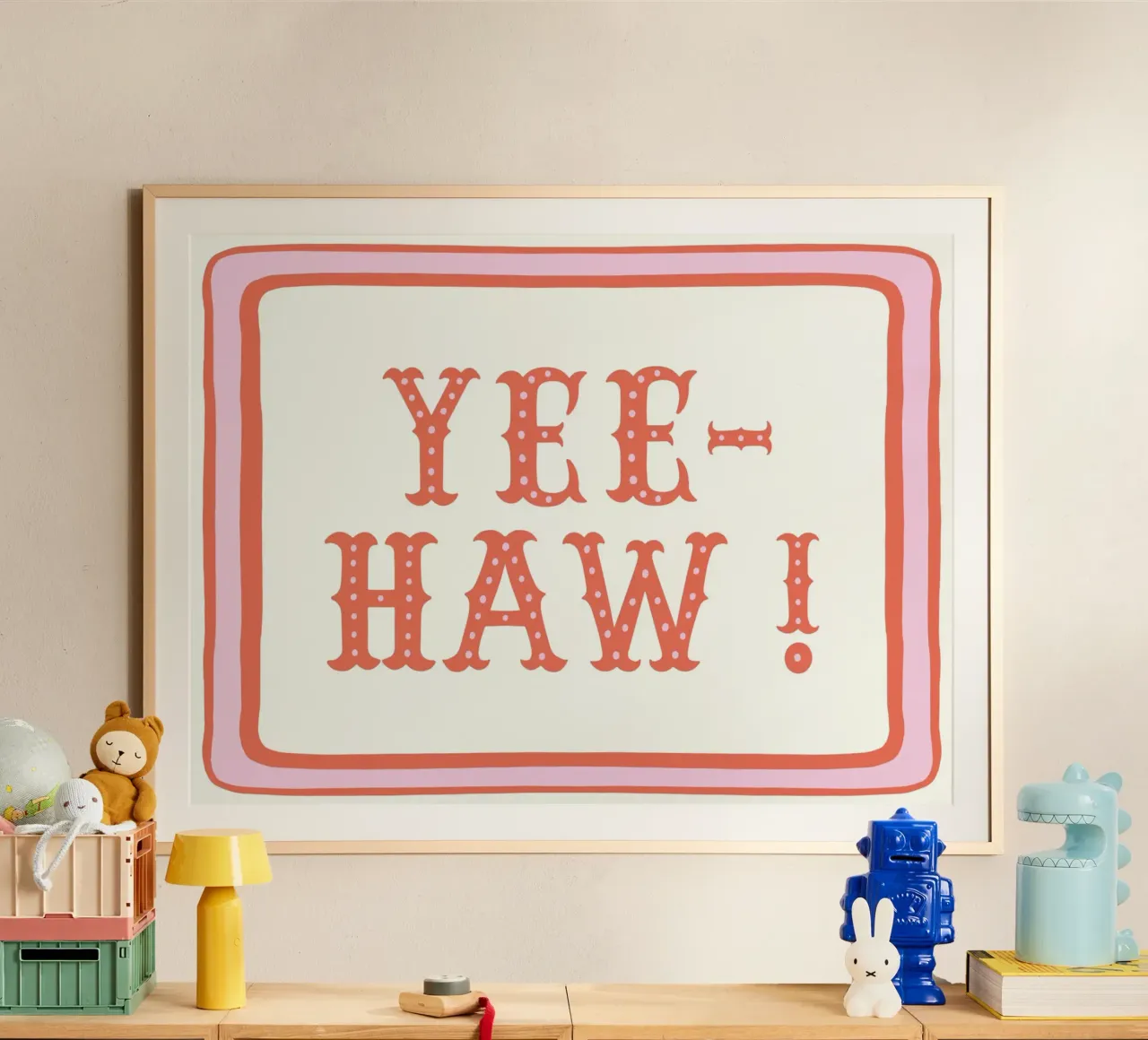 YEE-HAW! – Pink and Coral Western Typography Print poster da Vivdesign