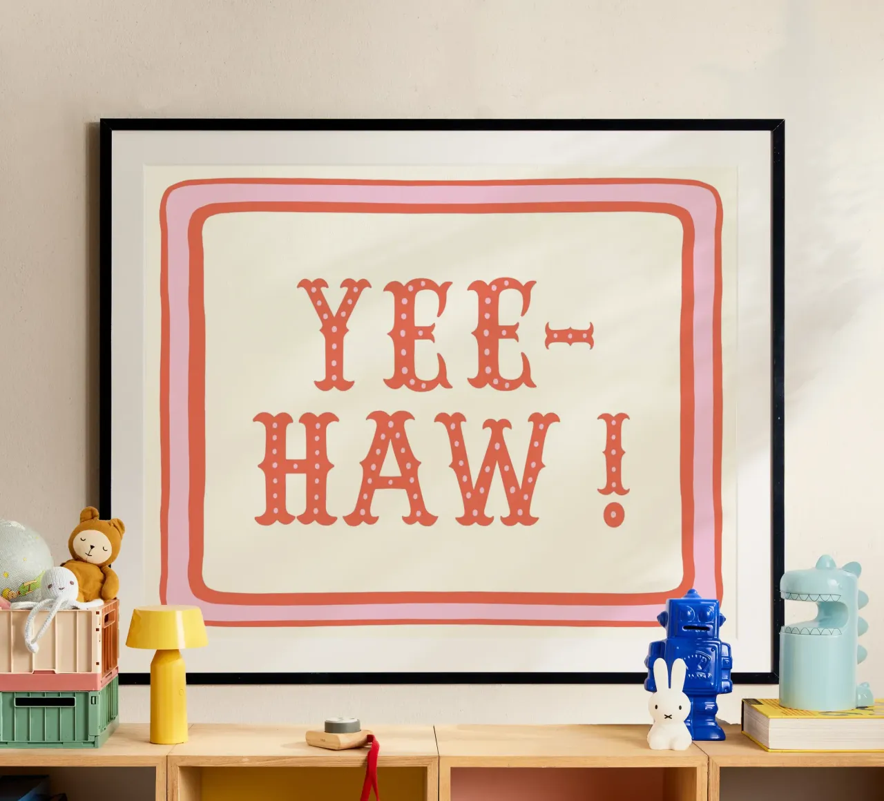 YEE-HAW! – Pink and Coral Western Typography Print poster da Vivdesign