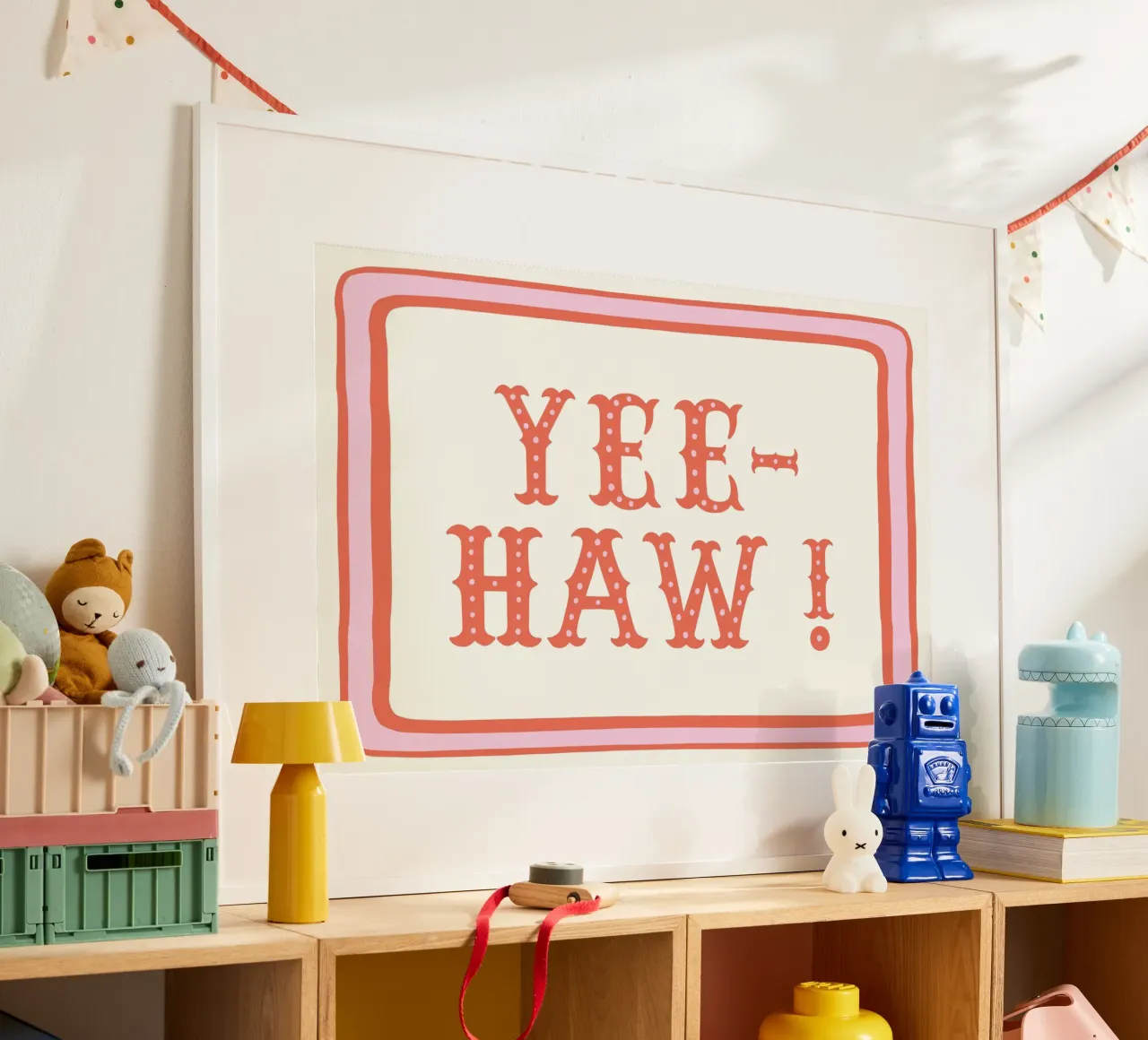 YEE-HAW! – Pink and Coral Western Typography Print poster da Vivdesign