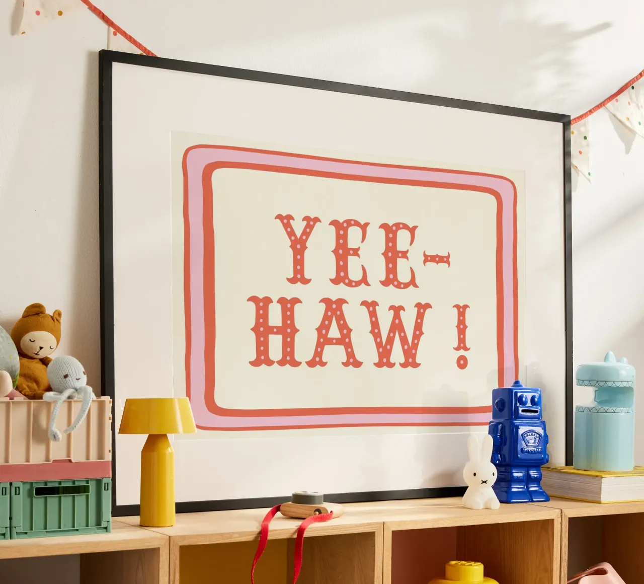 YEE-HAW! – Pink and Coral Western Typography Print poster da Vivdesign