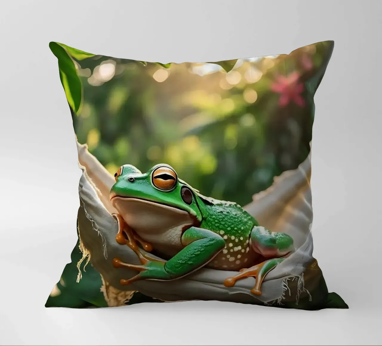🌺🐸Tree frog | Summer mode: on! (2) decorative cushion by Trinkets NL Design Studio