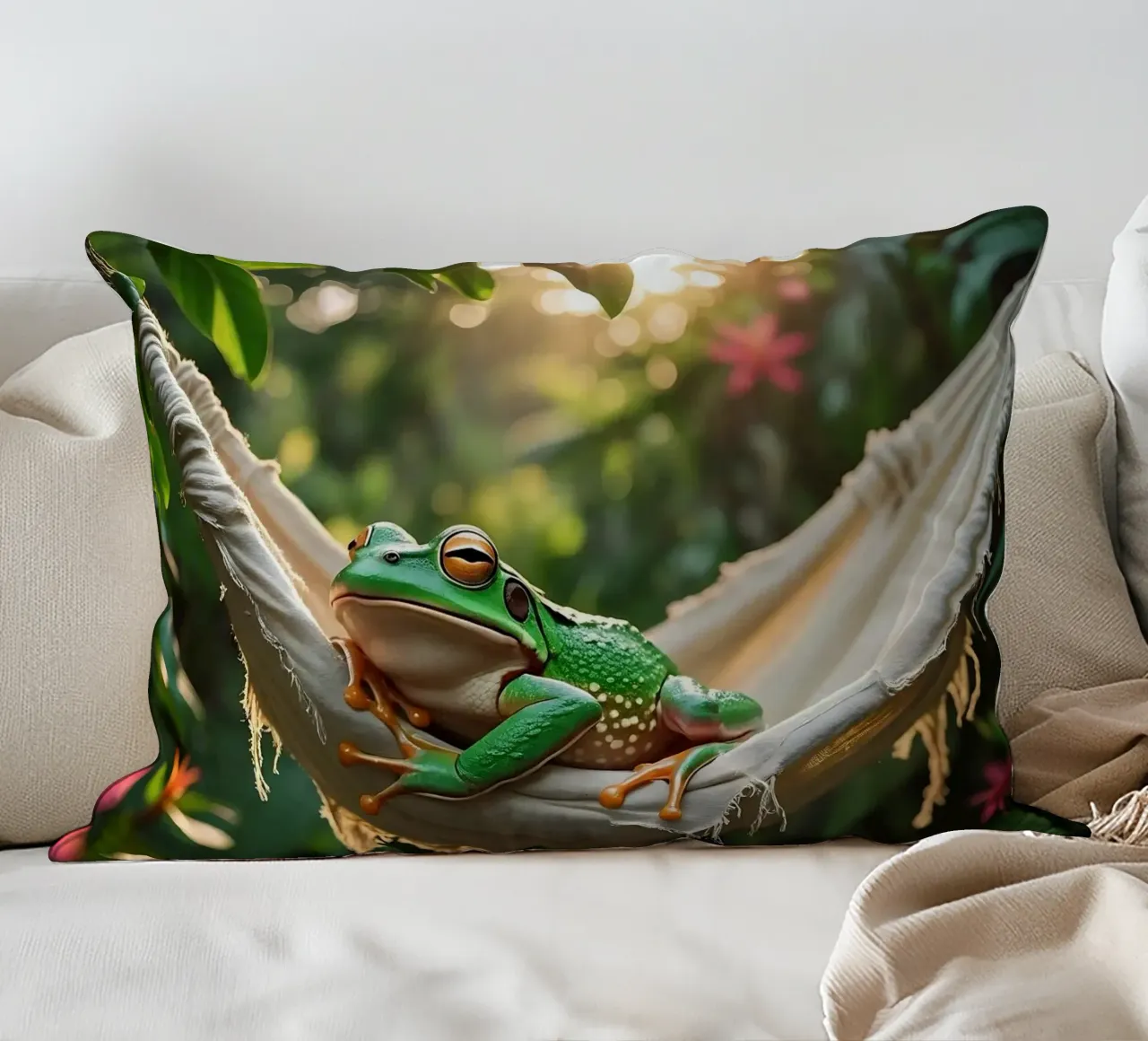 🌺🐸Tree frog | Summer mode: on! (2) decorative cushion by Trinkets NL Design Studio