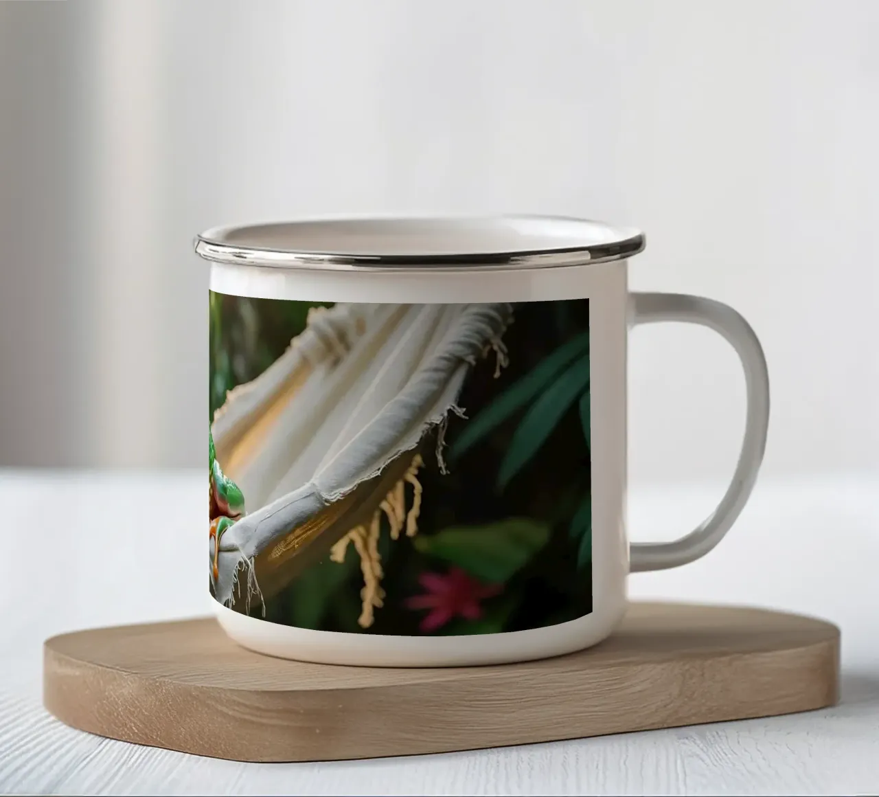 🌺🐸Tree frog | Summer mode: on! (2) enamel mug by Trinkets NL Design Studio
