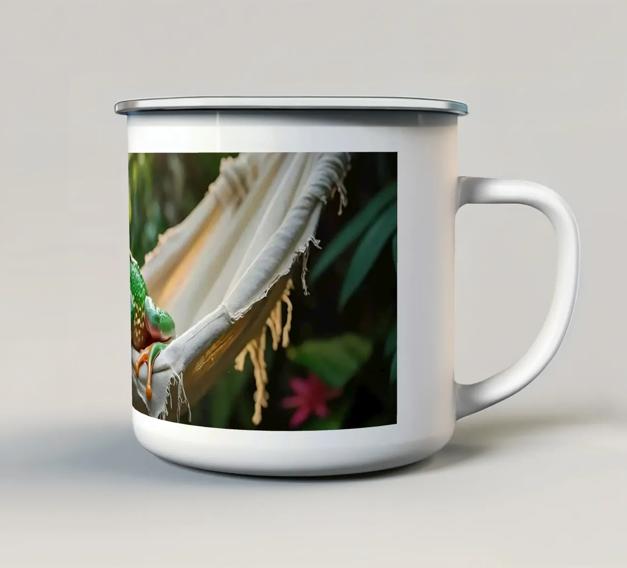 🌺🐸Tree frog | Summer mode: on! (2) enamel mug by Trinkets NL Design Studio