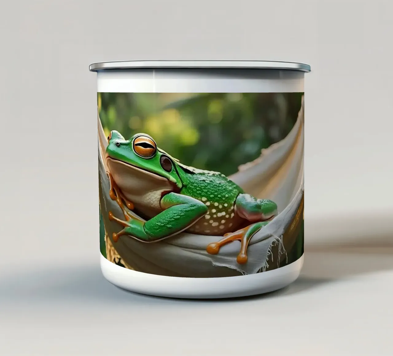 🌺🐸Tree frog | Summer mode: on! (2) enamel mug by Trinkets NL Design Studio