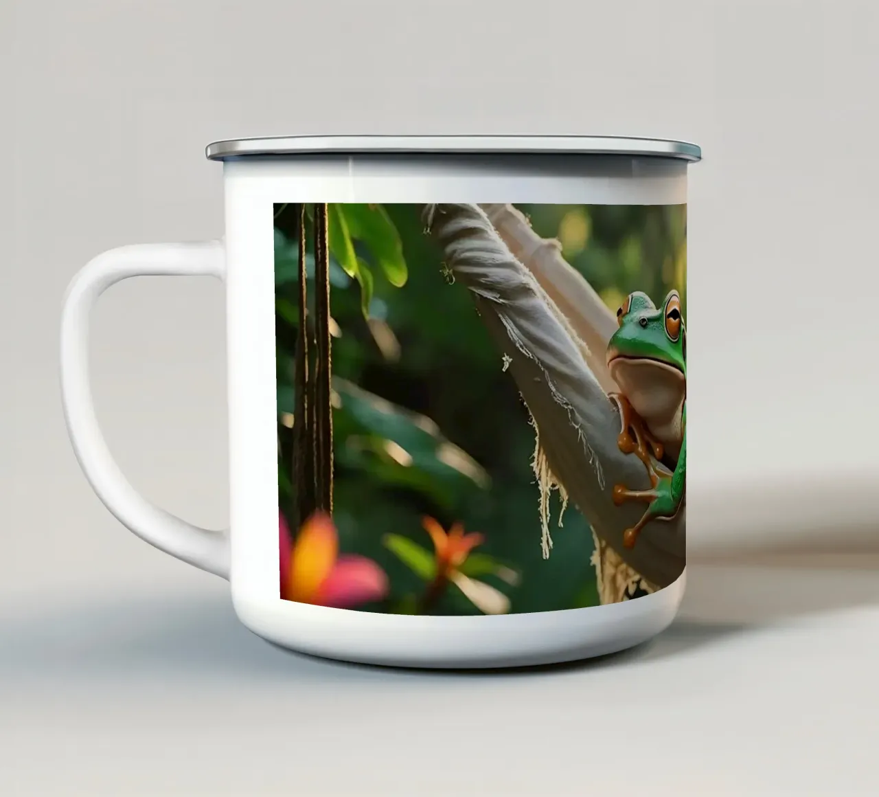 🌺🐸Tree frog | Summer mode: on! (2) enamel mug by Trinkets NL Design Studio