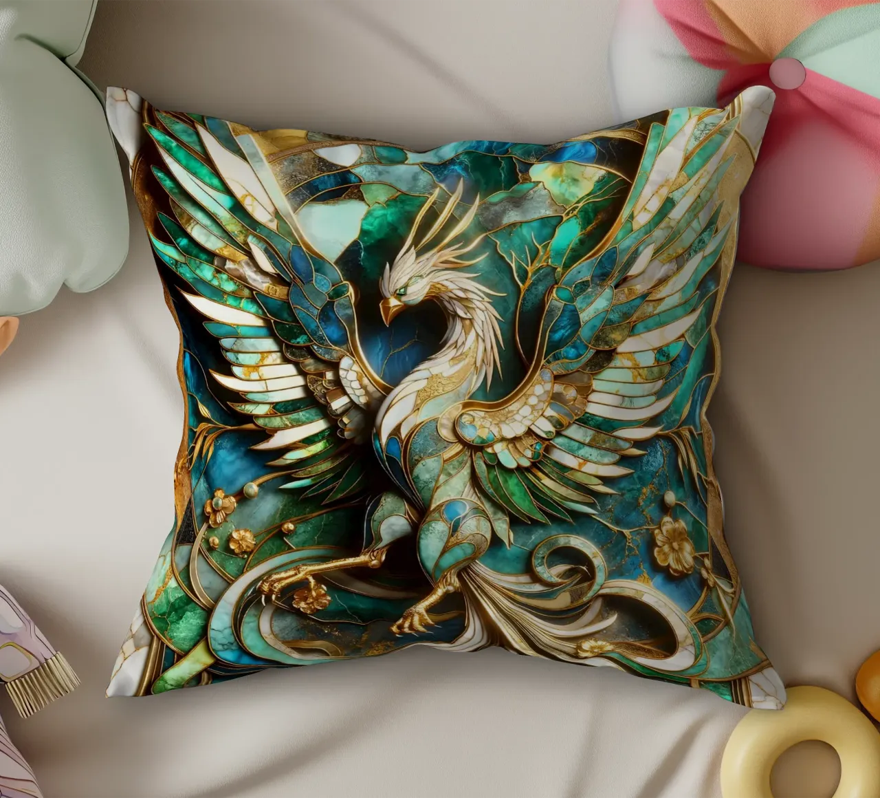 Abstract Phoenix Kintsugi cuscino da Pixaverse
