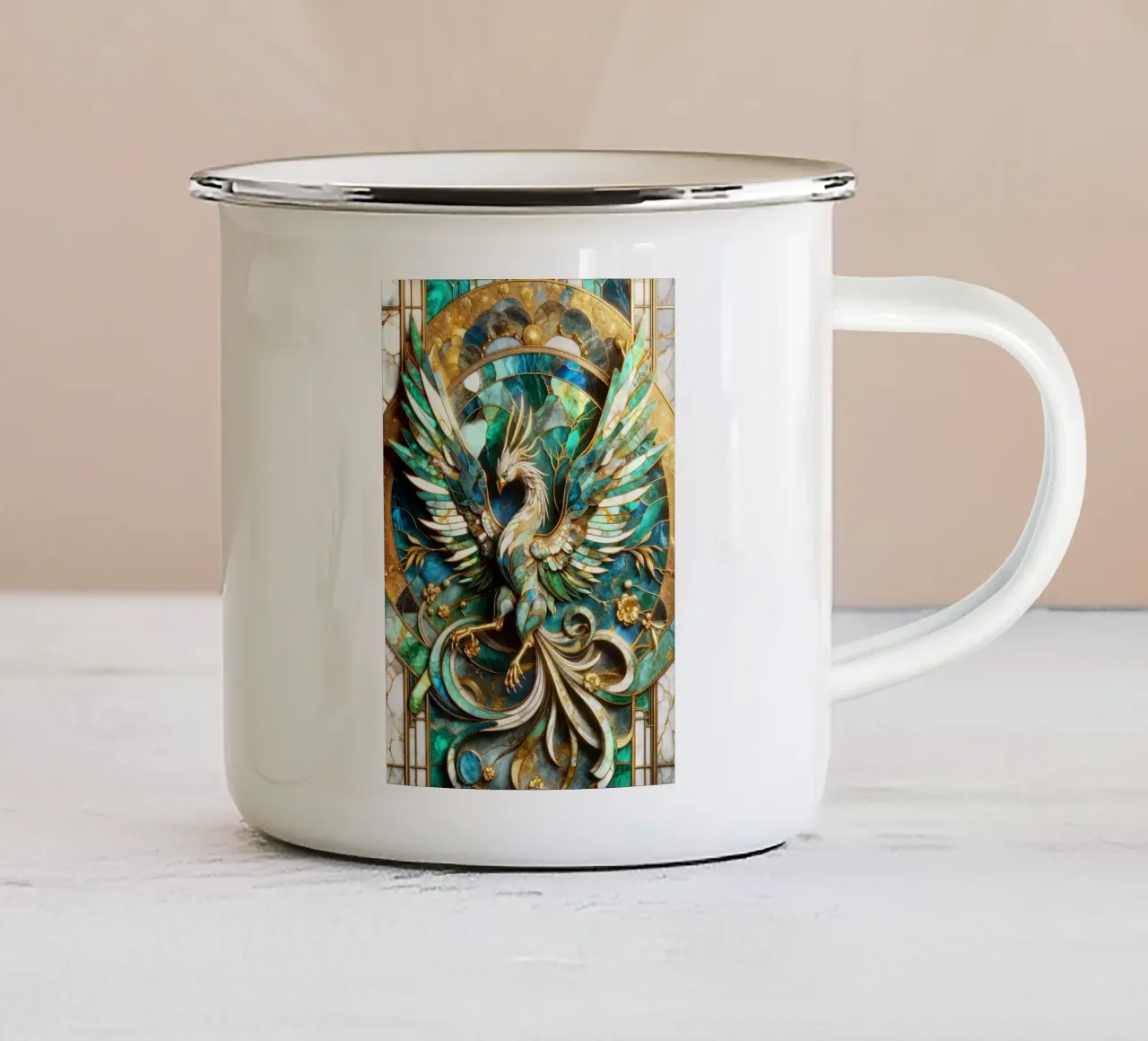 Abstract Phoenix Kintsugi tazza in smalto da Pixaverse