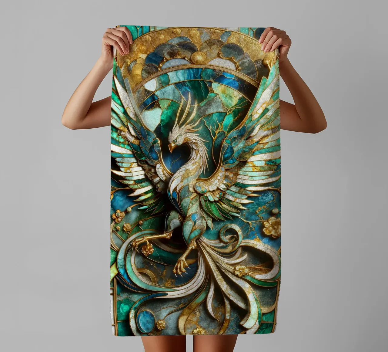 Abstract Phoenix Kintsugi towel by Pixaverse