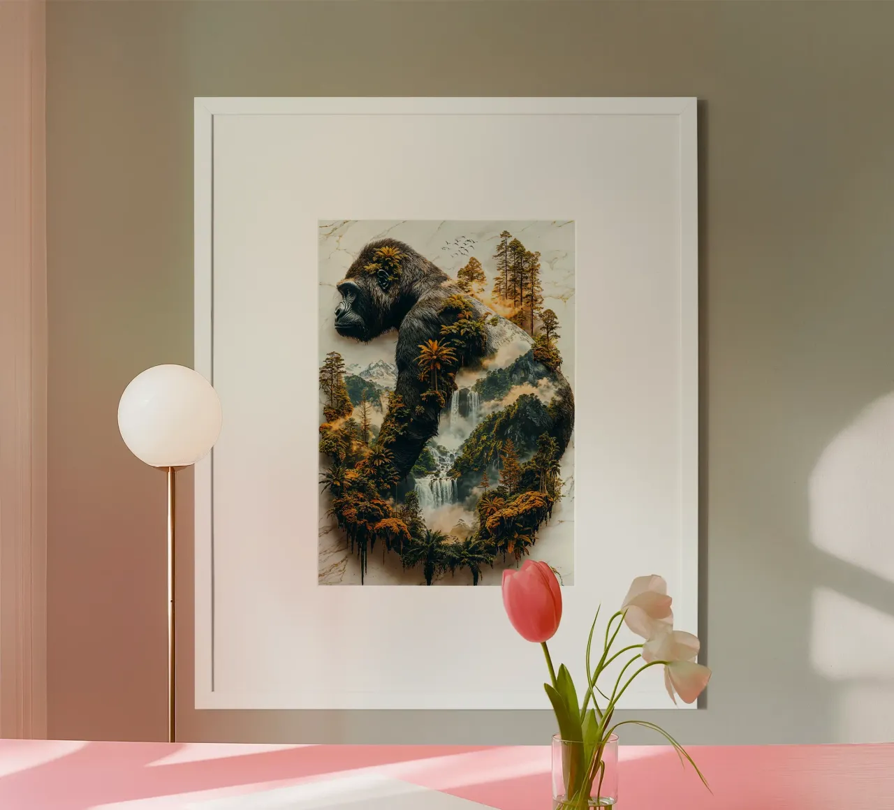 The Gorilla's Verdant Reign poster con telaio in legno da Pixaverse