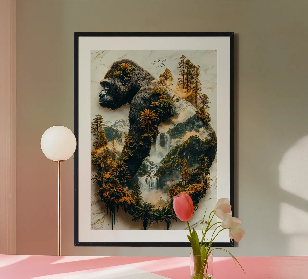 The Gorilla's Verdant Reign poster con telaio in legno da Pixaverse