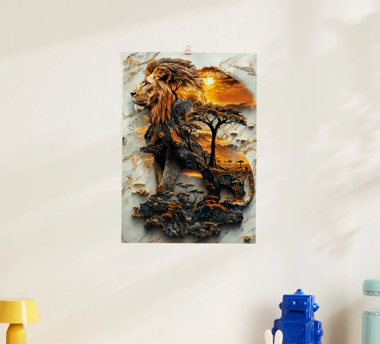King of the Savanna poster con telaio in plastica da Pixaverse