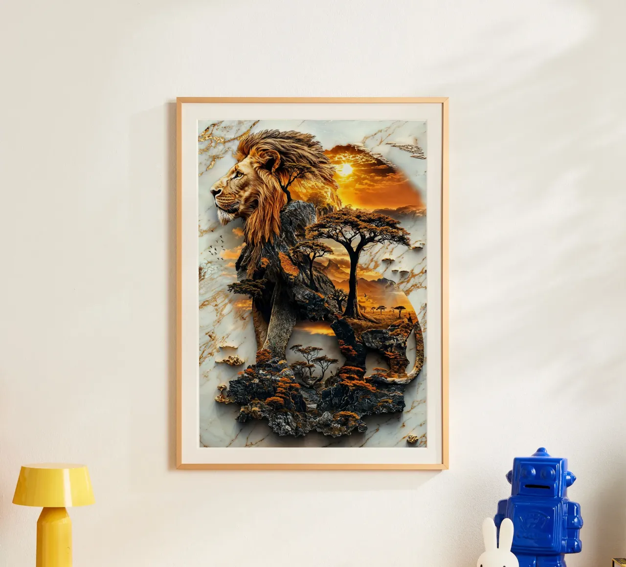 King of the Savanna poster con telaio in plastica da Pixaverse