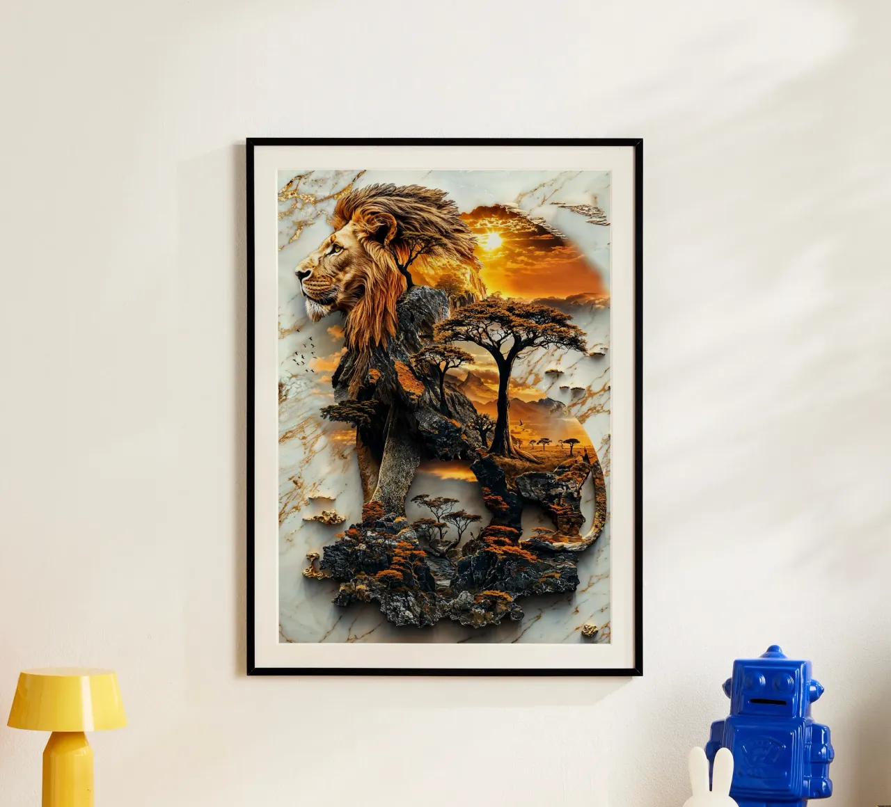 King of the Savanna poster con telaio in plastica da Pixaverse
