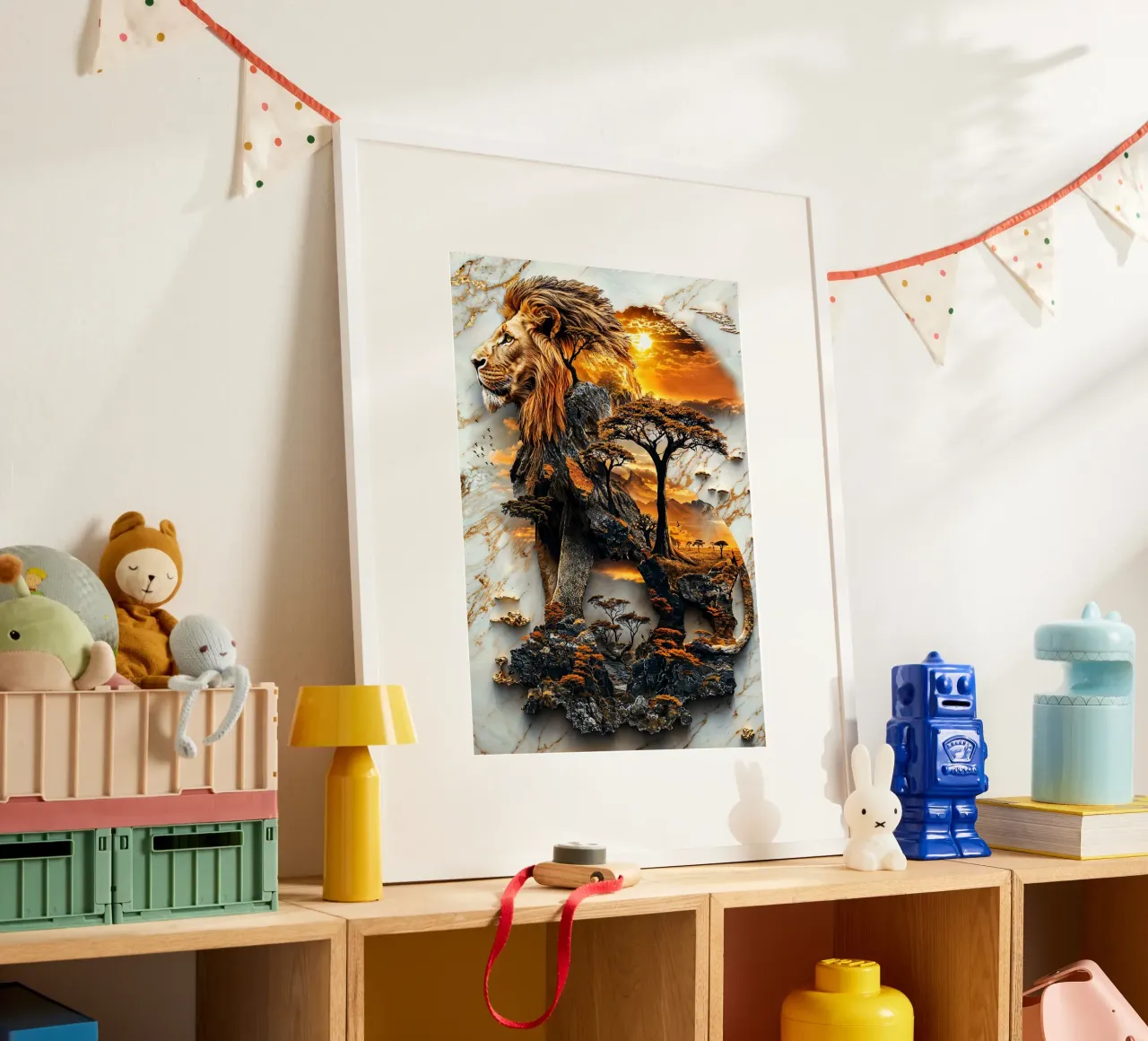 King of the Savanna poster con telaio in plastica da Pixaverse