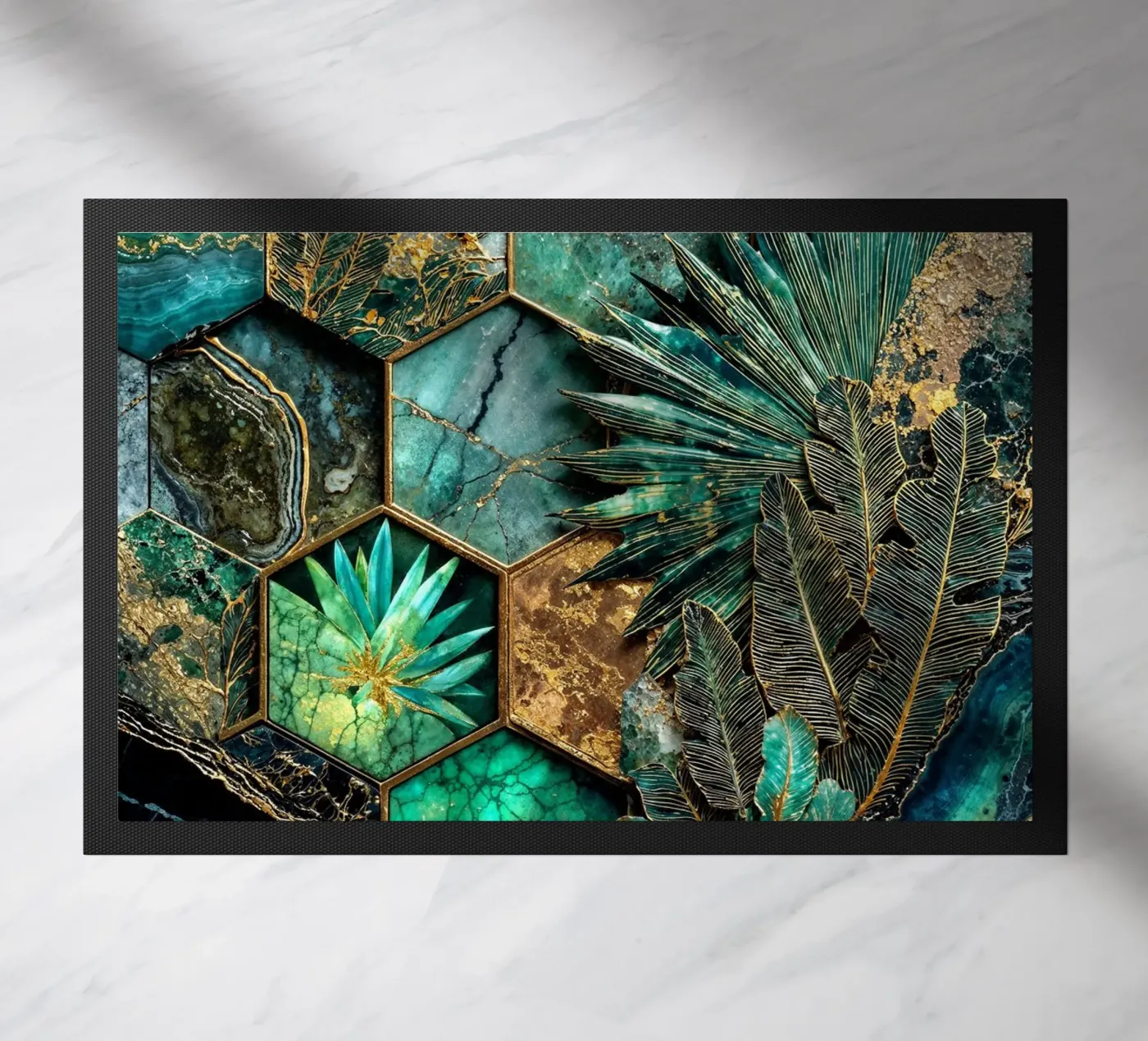 Hexagonal Harmony Kintsugi Art Fußmatte von Pixaverse