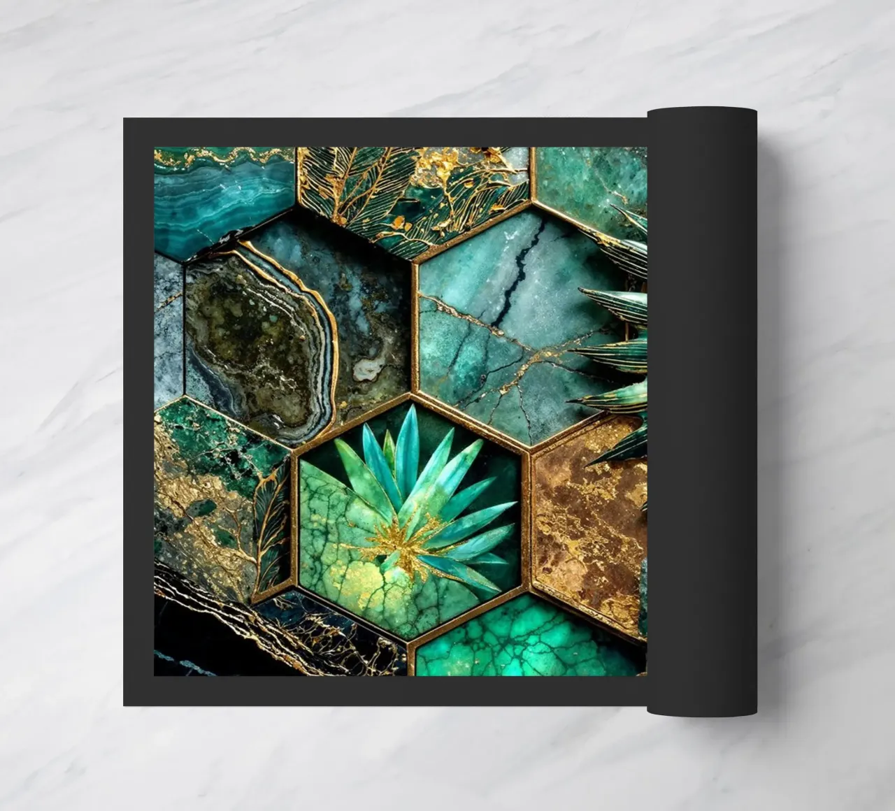 Hexagonal Harmony Kintsugi Art doormat by Pixaverse