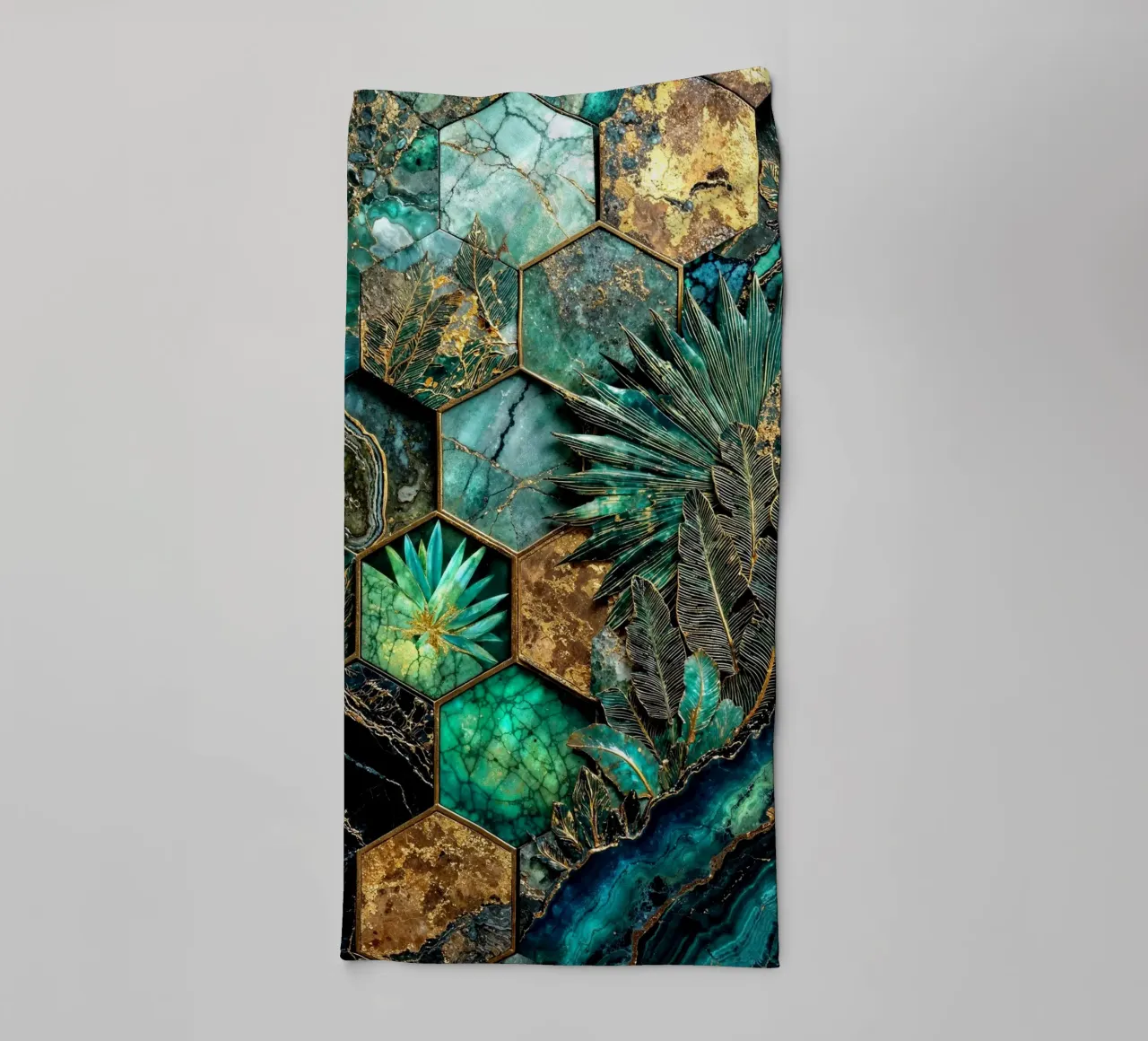 Hexagonal Harmony Kintsugi Art towel by Pixaverse
