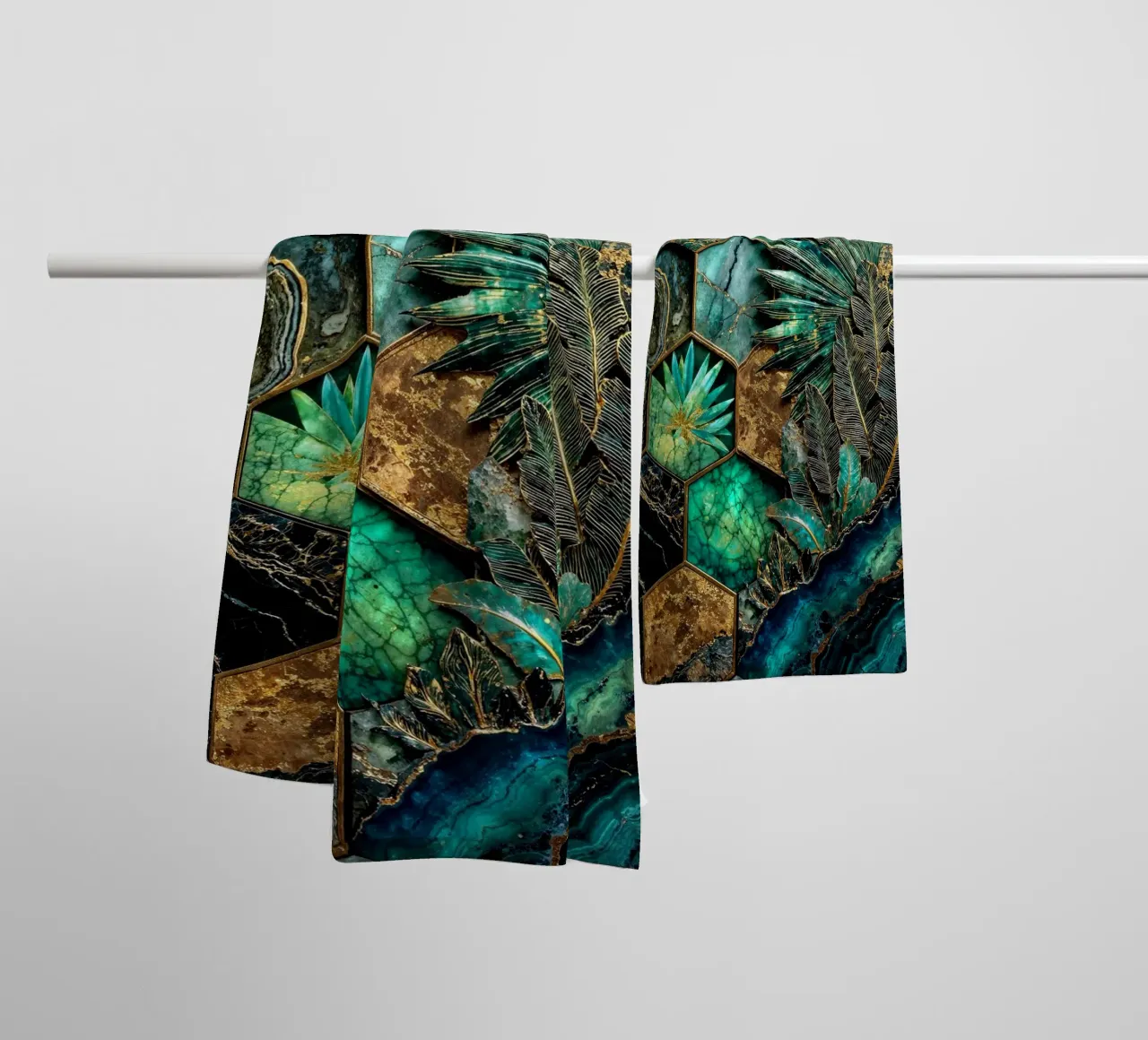 Hexagonal Harmony Kintsugi Art towel by Pixaverse