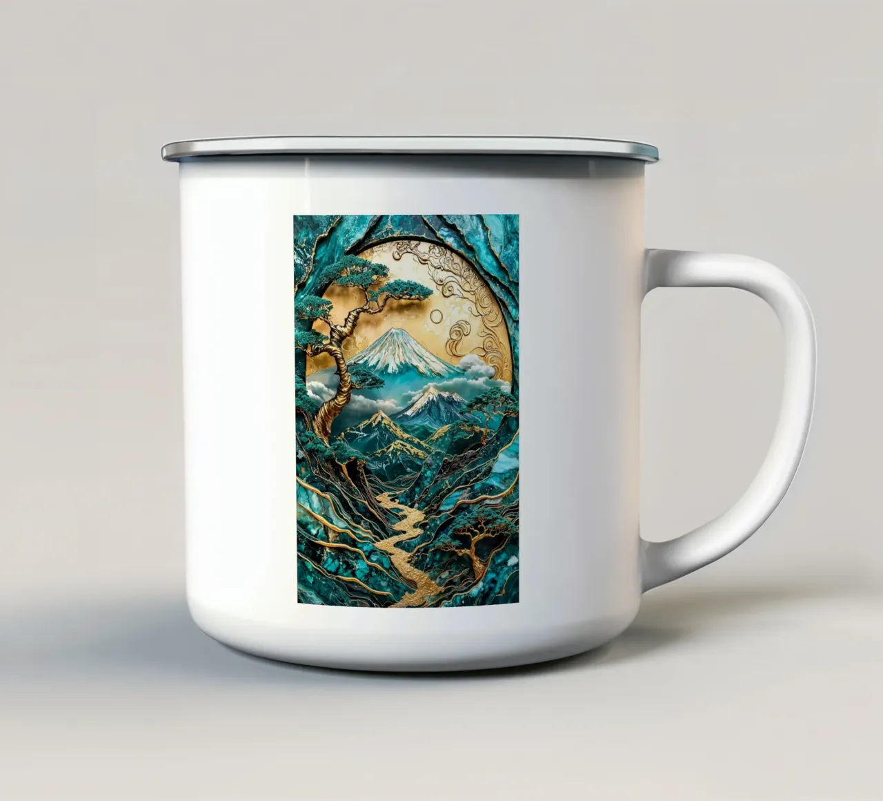 Golden Harmony of Fuji Art tazza in smalto da Pixaverse