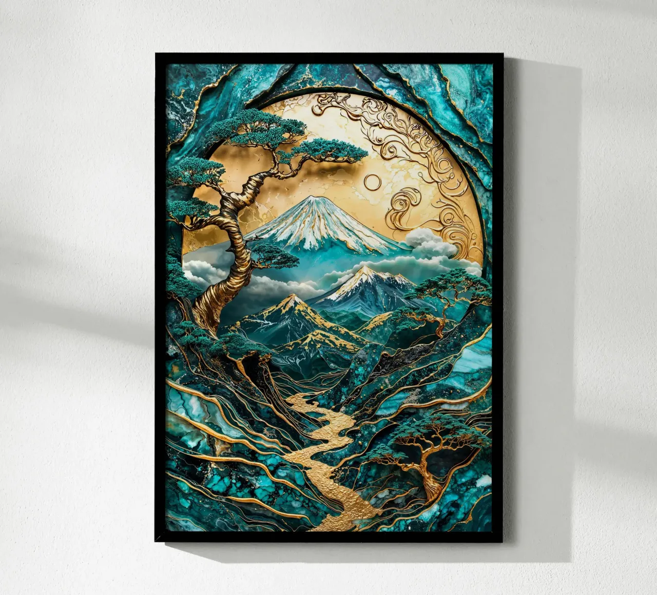 Golden Harmony of Fuji Art poster con telaio in plastica da Pixaverse