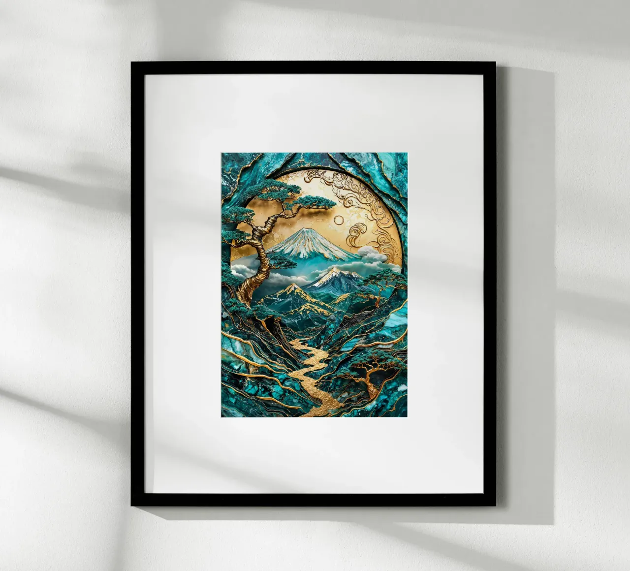 Golden Harmony of Fuji Art poster con telaio in plastica da Pixaverse